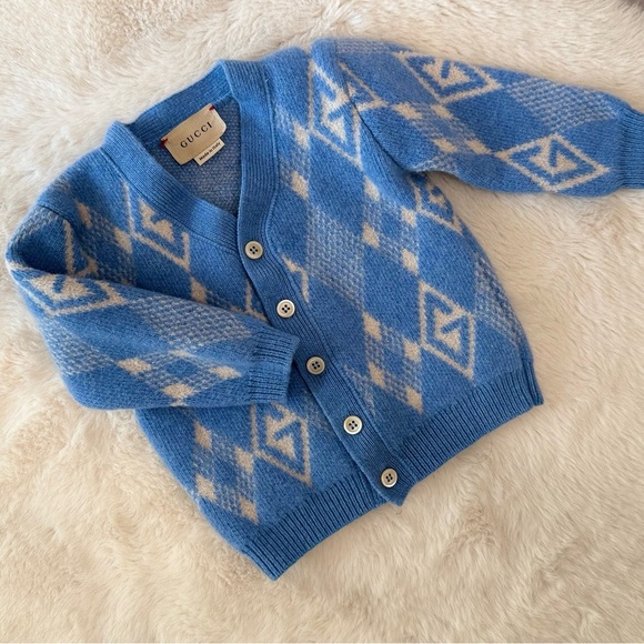 New Without Tag Gucci Kids V-Neck G Diamond Long Sleeved Cardigan - Picture 1 of 4